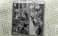 Oldham Women's Suffrage Society, 1913, NUWSS Suffragist Pilgrimage newspaper clipping from the Commemoratve Album presented to retiring President, Marjory Lees